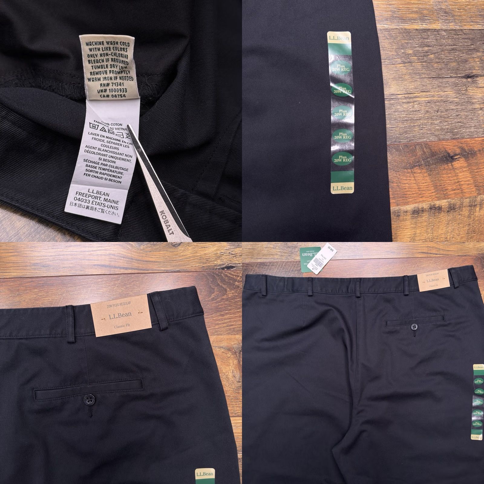 Vintage L.L. Bean Pants Womens 20W Regular Black High Rise Cotton Twill Straight Chino Flat Front Easy Care New Size 42" / US 20 - 8 Thumbnail