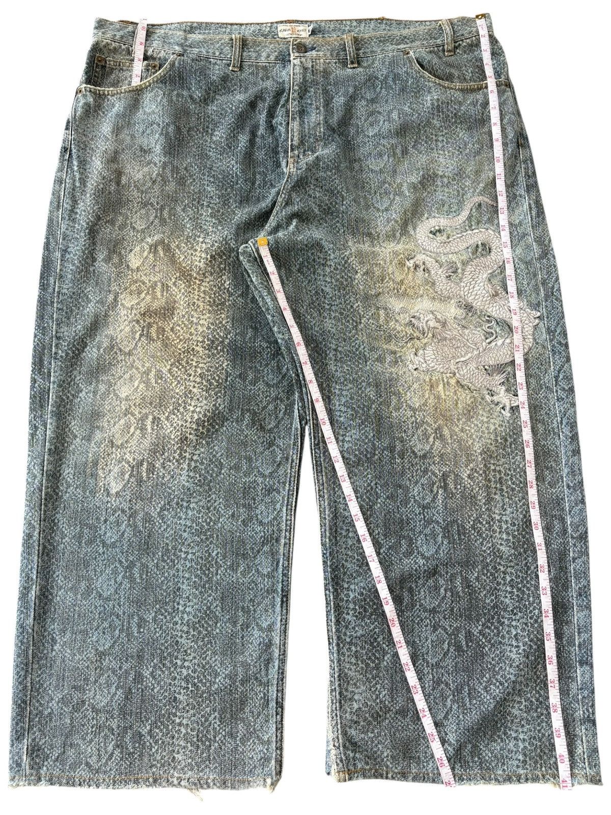 JNCO Vintage Japanese Karakuri Dragon Skin Embroidery Jeans Size US 44 / EU 60 - 13 Thumbnail