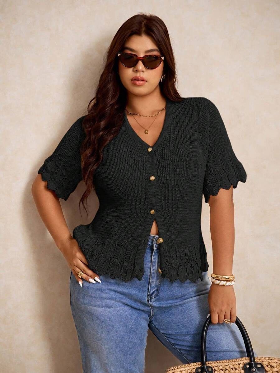 Other Elaquor Plus Size Casual Solid Color Short Sleeve Cardigan Size XL / US 12-14 / IT 48-50 - 8 Thumbnail