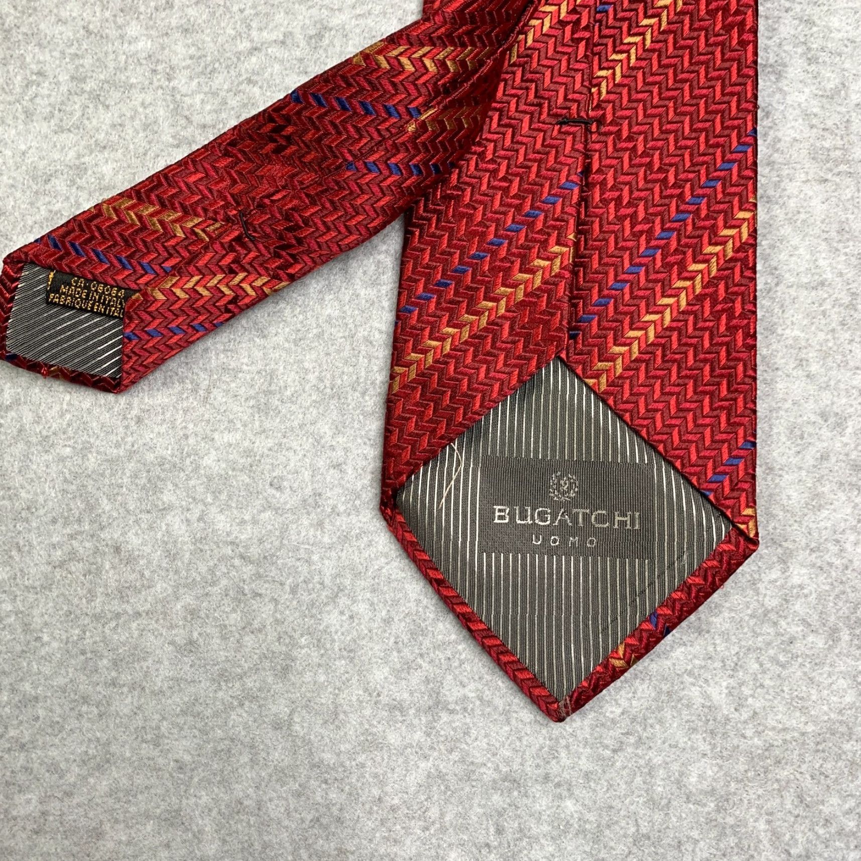 BUGATCHI VINTAGE Bugatchi Uomo Necktie Red Geometric Silk Made In Italy Mens Size ONE SIZE - 6 Thumbnail