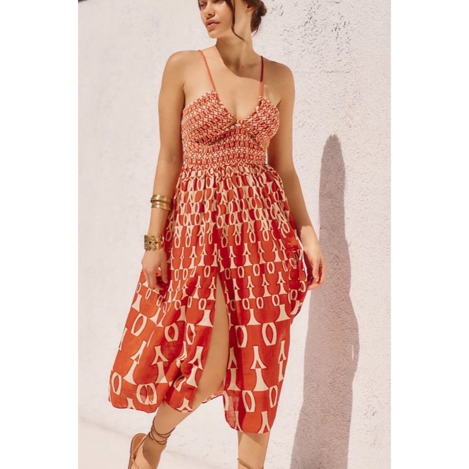 Anthropologie Anthropologie Smocked Midi Dress With Front Slits Size XS / US 0-2 / IT 36-38 - 2 Thumbnail
