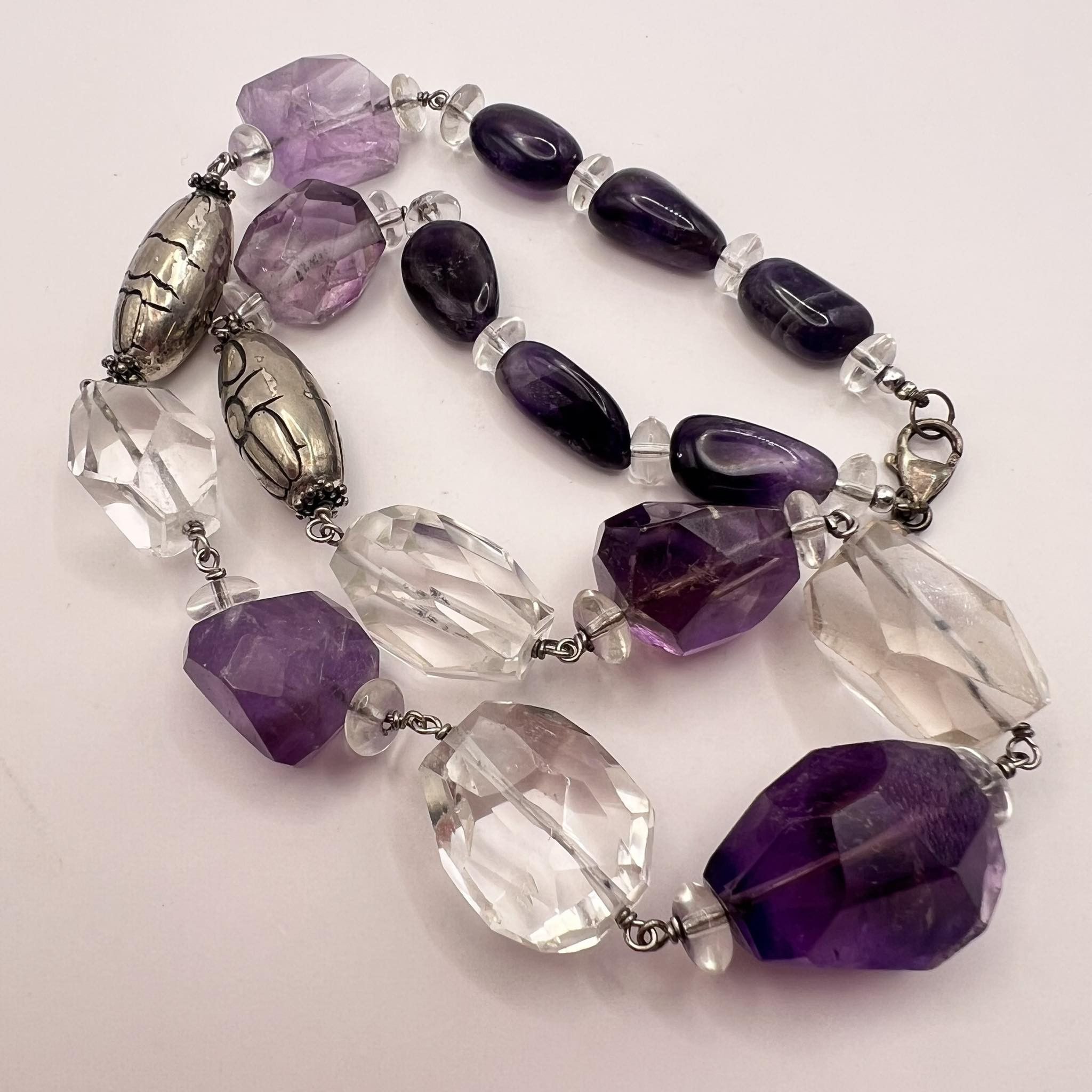 Jewelry × Vintage Vintage Sterling Silver 925 Necklace Beads Natural Amethyst Size ONE SIZE - 1 Thumbnail