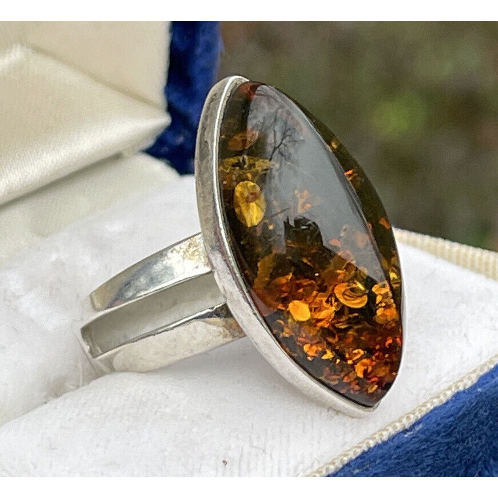 Vintage Valerio Vintage Sterling Silver 925 Amber Ring v8 Size 9 Size ONE SIZE - 1 Thumbnail
