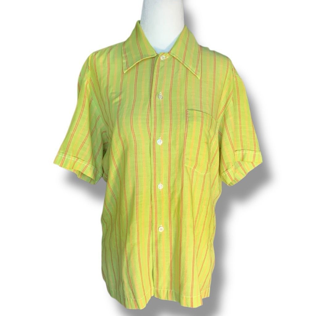 Vintage Vintage Brigade Striped Button Up Shirt Neon Green Orange Ye Size M / US 6-8 / IT 42-44 - 1 Thumbnail