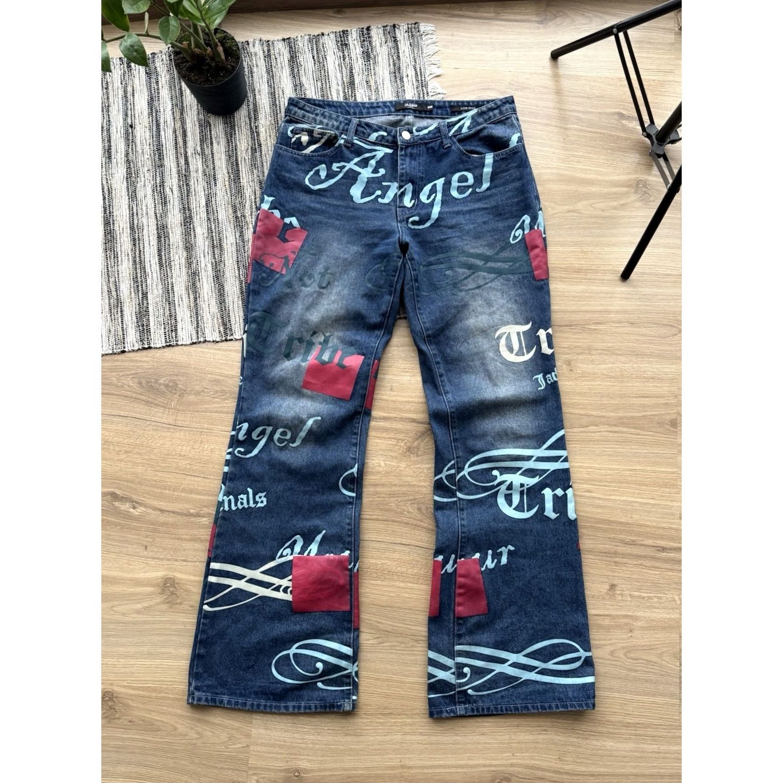 Jaded London VINTAGE Jaded London Angel Printed Flared Bootcut Low Rise Jeans Pants Size 30 S Denim Blue Men's Jeans 90s Streetwear Size US 30 / EU 46 - 3 Thumbnail