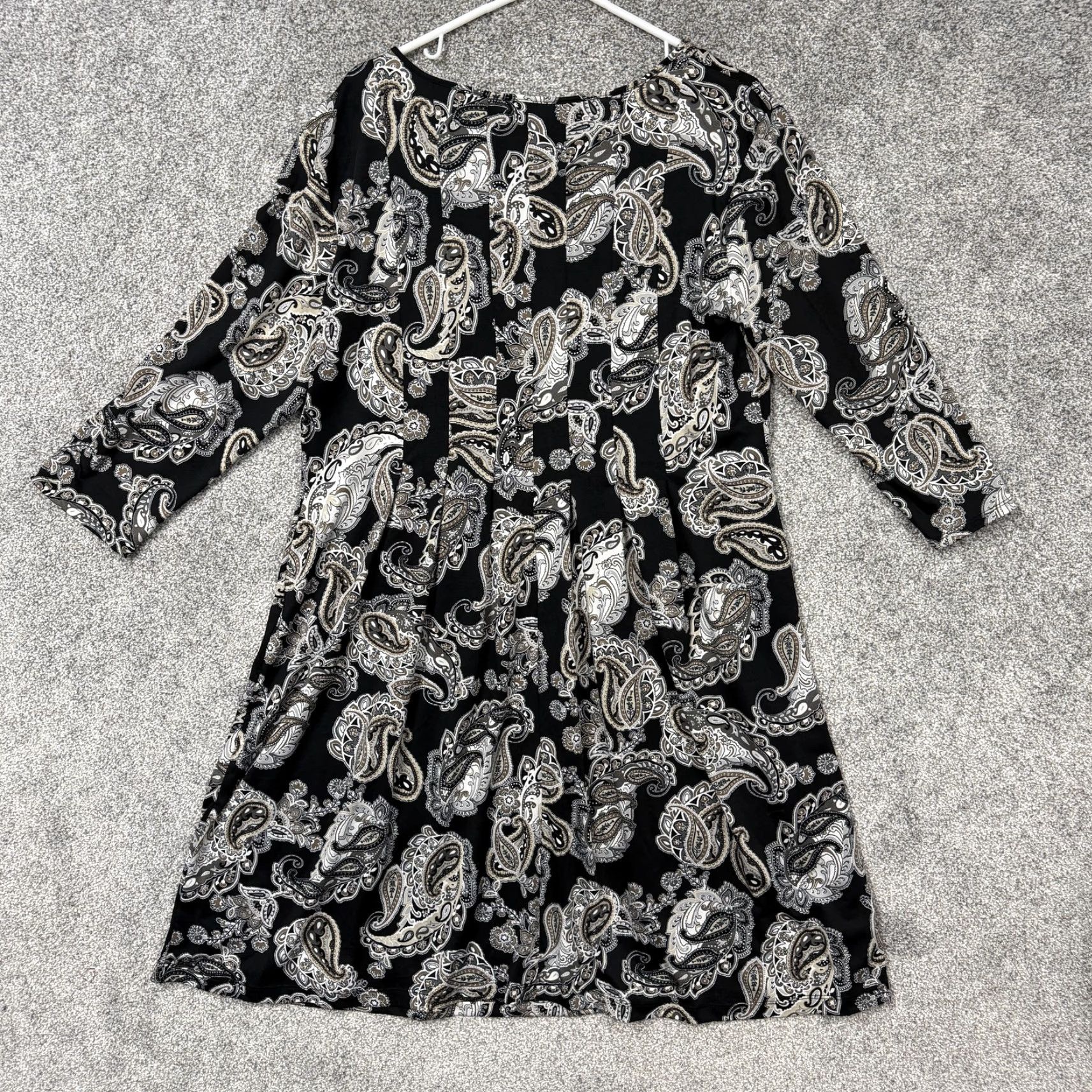 Vintage NY Collection Dress Large Black Paisley Trapeze Swing Scoop Neck 3/4 Sleeve Boho Size L / US 10 / IT 46 - 7 Thumbnail