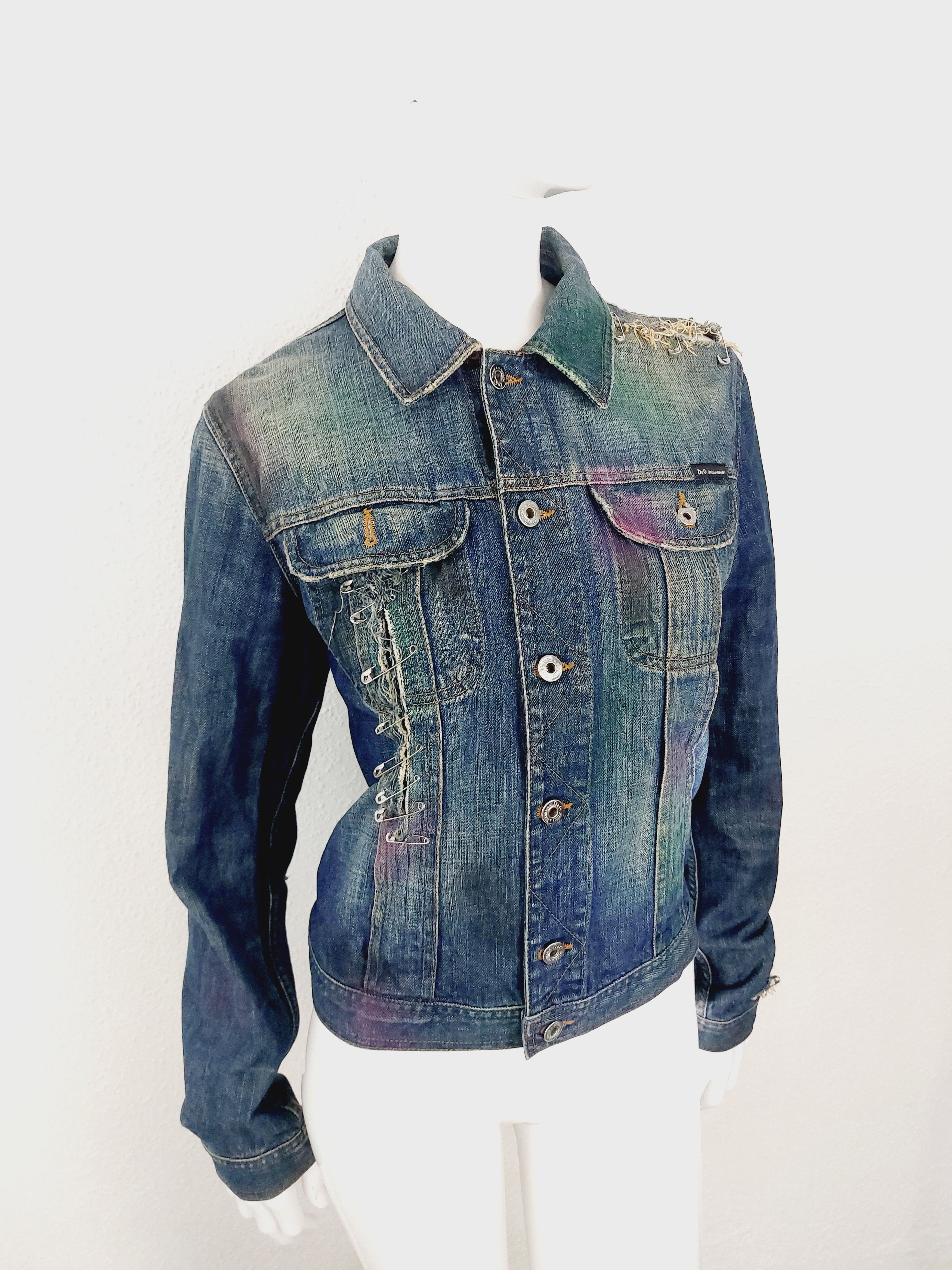 Dolce & Gabbana Dolce and Gabbana D&G SS2001 Spray Paint Safety Pin Jacket Size US XS / EU 42 / 0 - 22 Thumbnail