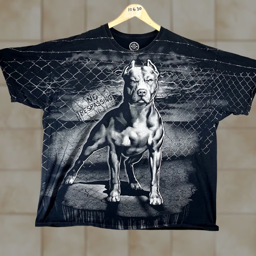 Vintage VINTAGE Mens T-Shirt Graphic Print Pit Bull 3XL Short Sleeve Black DOM Crew Neck Streetwear Skater 90s Dogs Hip Hop Biker Art Size US 39 - 1 Thumbnail