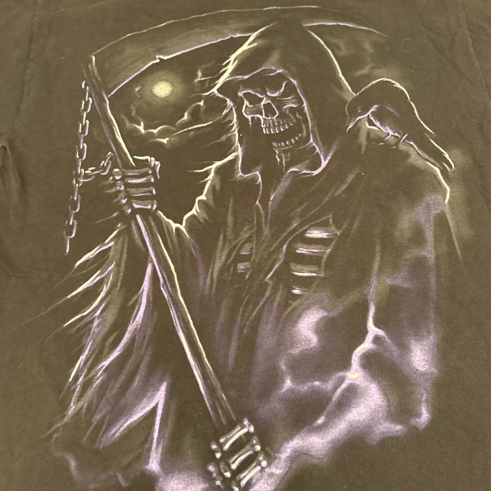 Vintage VTG ODM Y2K Grim Reaper Macabre Graphic Print Black L T Shirt Skull Dark Death Unisex Adults Size US L / EU 52-54 / 3 - 2 Thumbnail