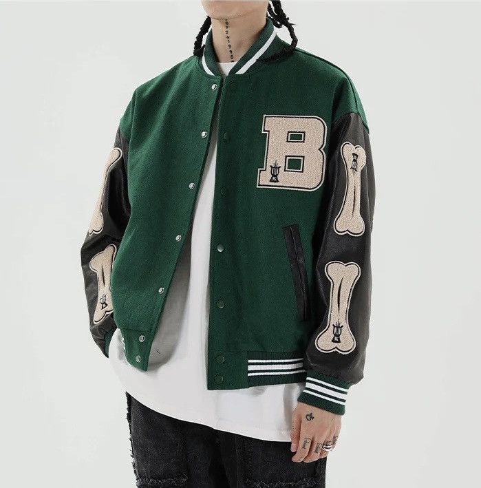 Japanese Brand Skeleton Patchwork Graphic Embroidered Varsity Jacket y2k Size US XL / EU 56 / 4 - 1 Thumbnail