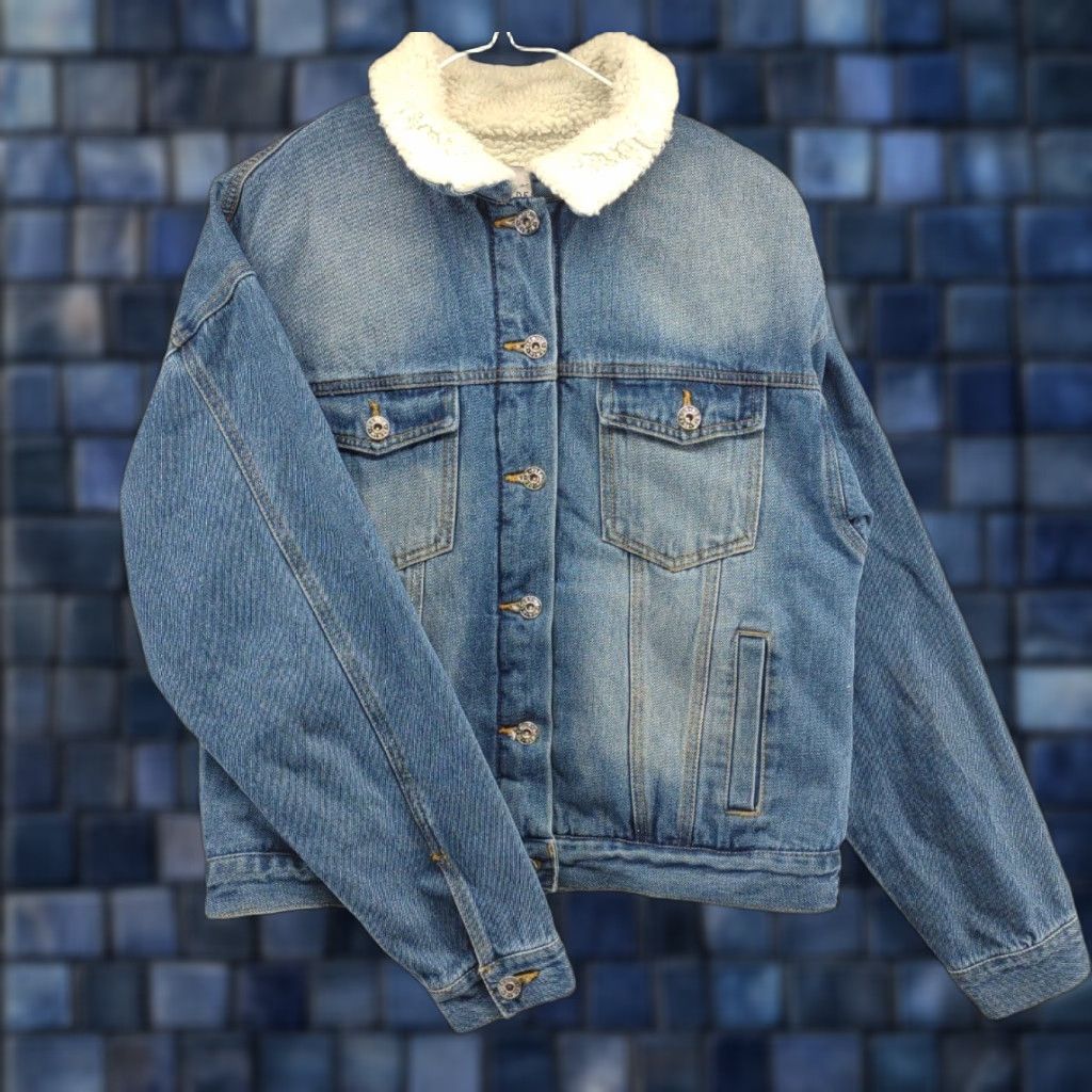 Denime Love Tree Denim Sherpa Lined Jacket Women's Size M Blue Bomber Jacket Mens? Size M / US 6-8 / IT 42-44 - 1 Thumbnail