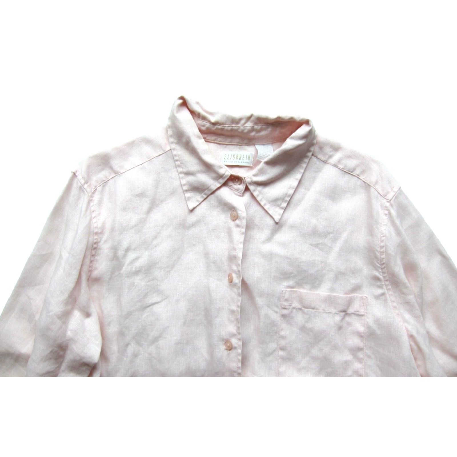 Liz Claiborne Vtg Liz Claiborne Elisabeth Linen Pink Collared Button Up Long Sleeve Blouse 16 Size XXL / US 16-18 / IT 52-54 - 4 Thumbnail