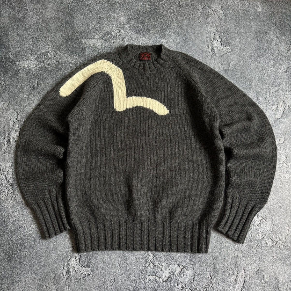 Evisu Evisu Luxury Knitted Sweater Big Logo Men's Colour Grey Size US XXL / EU 58 / 5 - 1 Thumbnail