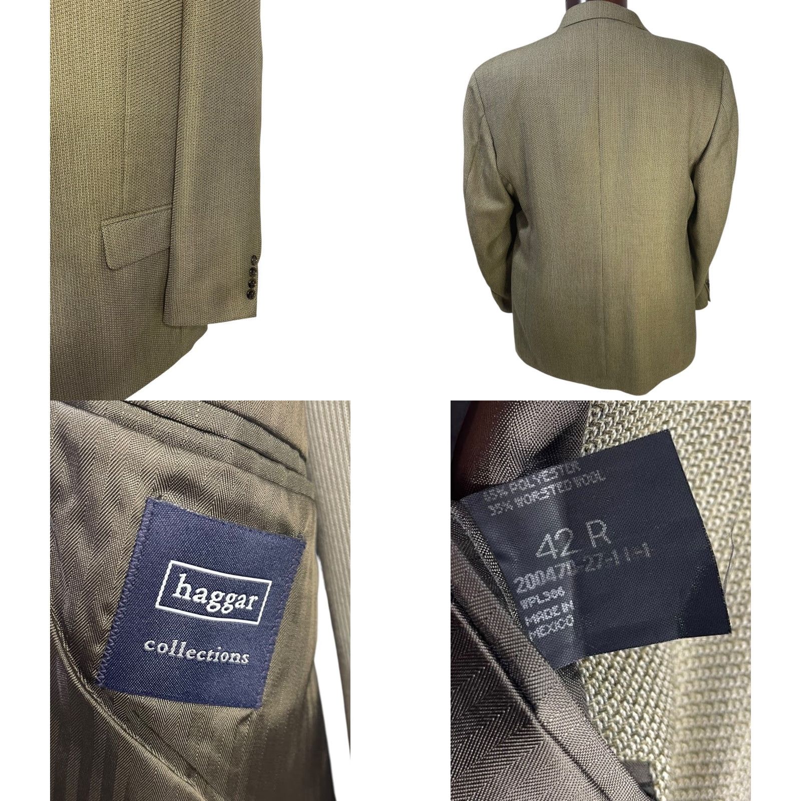 Haggar VINTAGE Haggar 2 Button Mens Sport Coat Blazer Olive Wool Blend Coat 46R Regular Men Girls? Size 46R - 8 Thumbnail