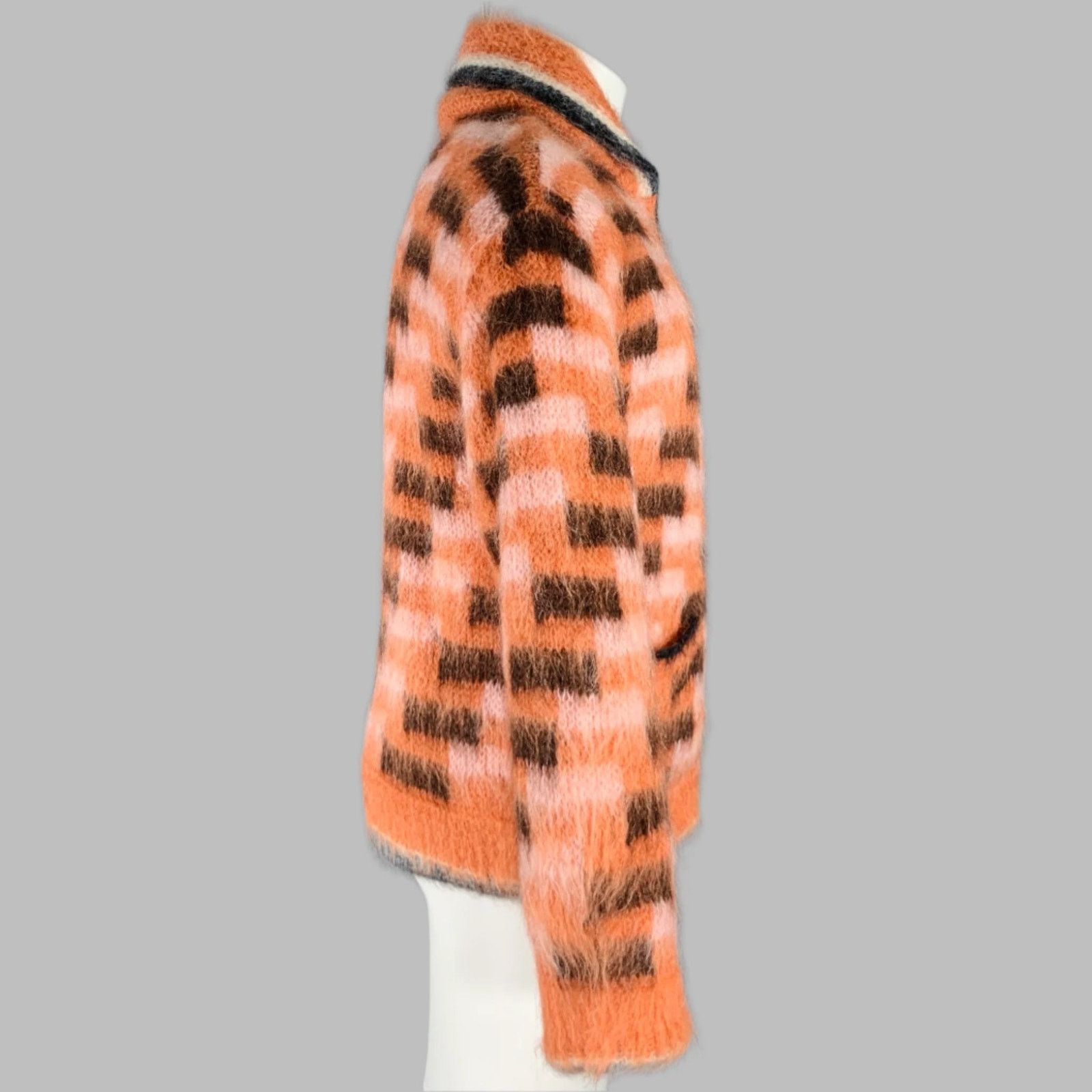 Marni MARNI S/M Orange Black Fuzzy Wuzzy Mohair Cardigan Jacket Size US S / EU 44-46 / 1 - 3 Thumbnail