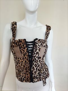 Dolce & Gabbana Yellow Leopard Cropped Bustier Corset Bra Top