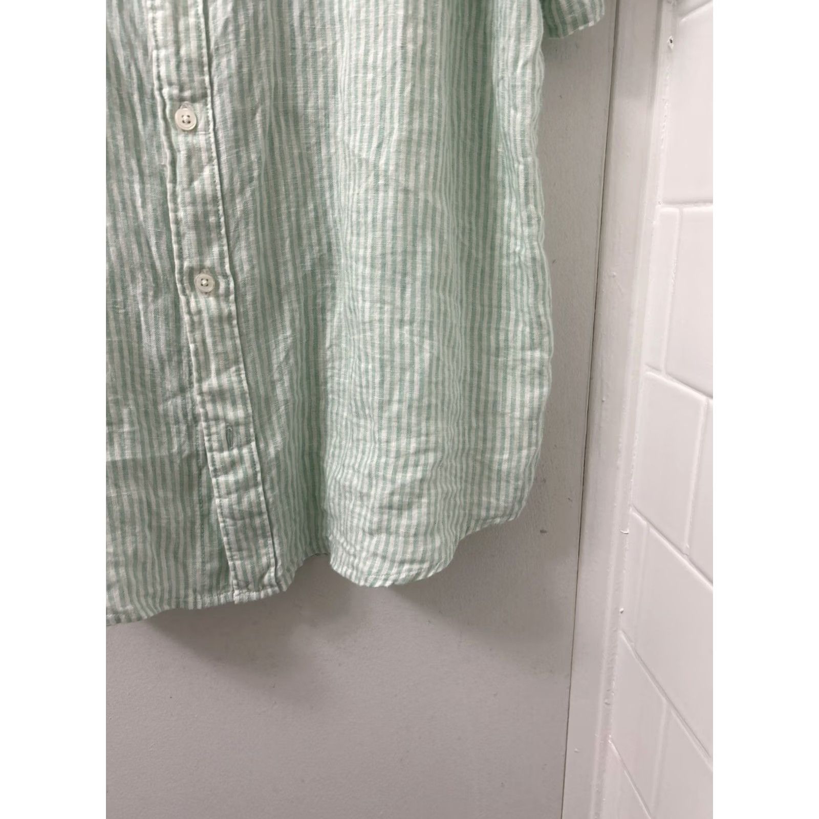 Panama Jack Panama Jack Shirt Mens XL Green White Striped 100% Linen Button-Down Pocket L/S Size US XL / EU 56 / 4 - 7 Thumbnail