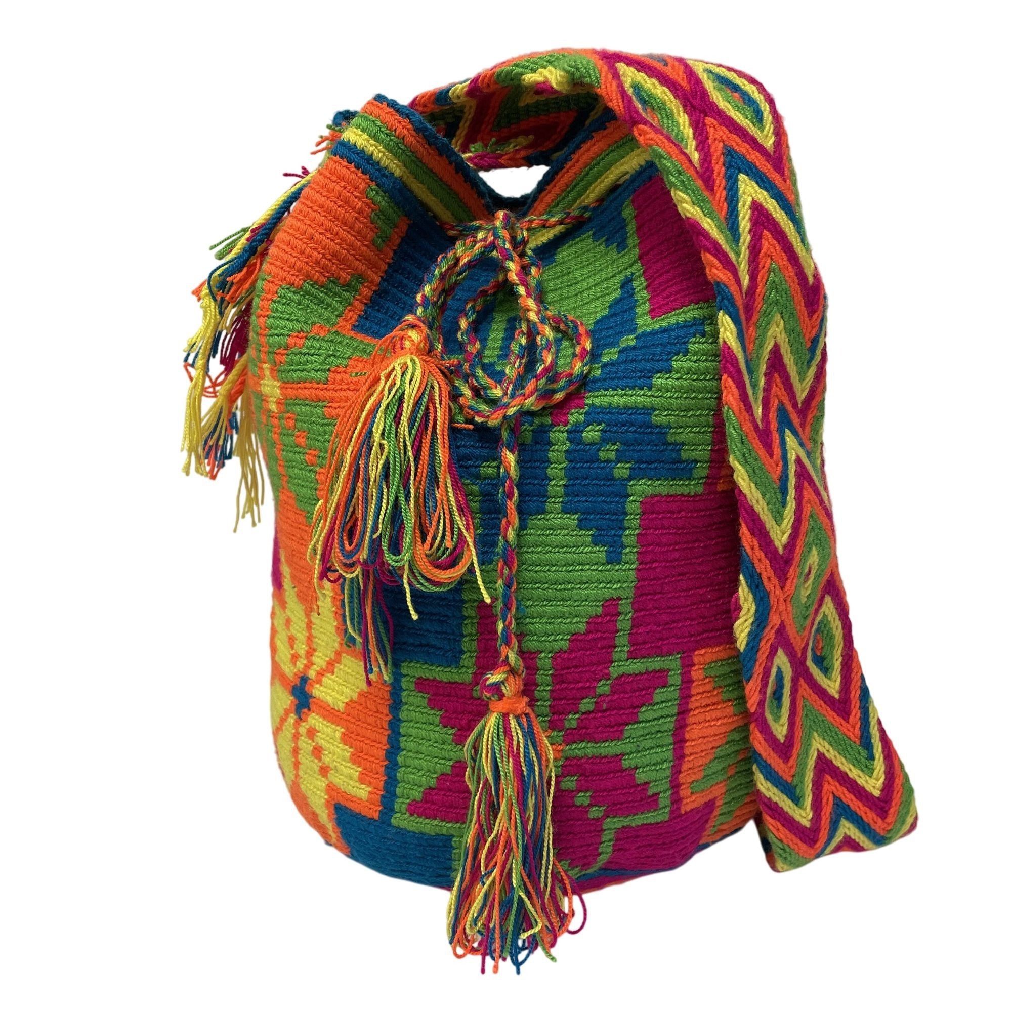 Other Vtg Wayuu Mochila NEON HandBag Hippie FLOWER POWER Purse Size ONE SIZE - 3 Thumbnail