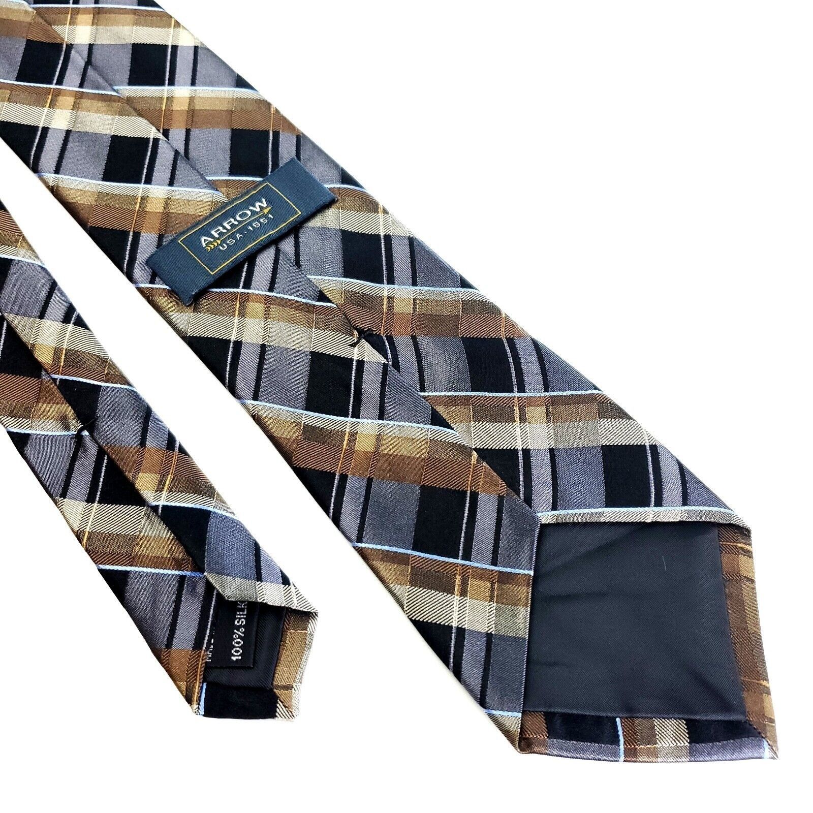 Arrow Arrow Silk Tie Woven Gray Brown Plaid Size ONE SIZE - 5 Thumbnail