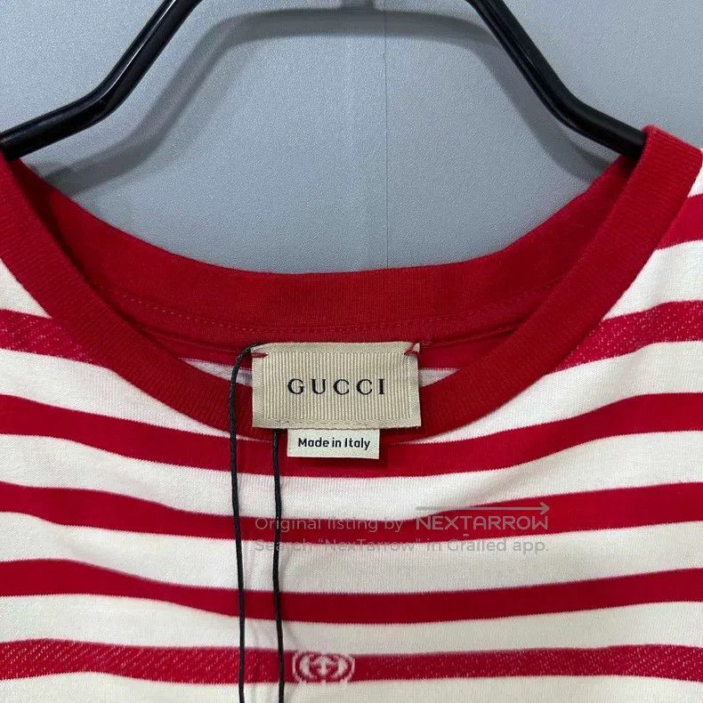 Gucci Gucci Size12 Red and white striped full print short sleeves Size L / US 10 / IT 46 - 5 Thumbnail