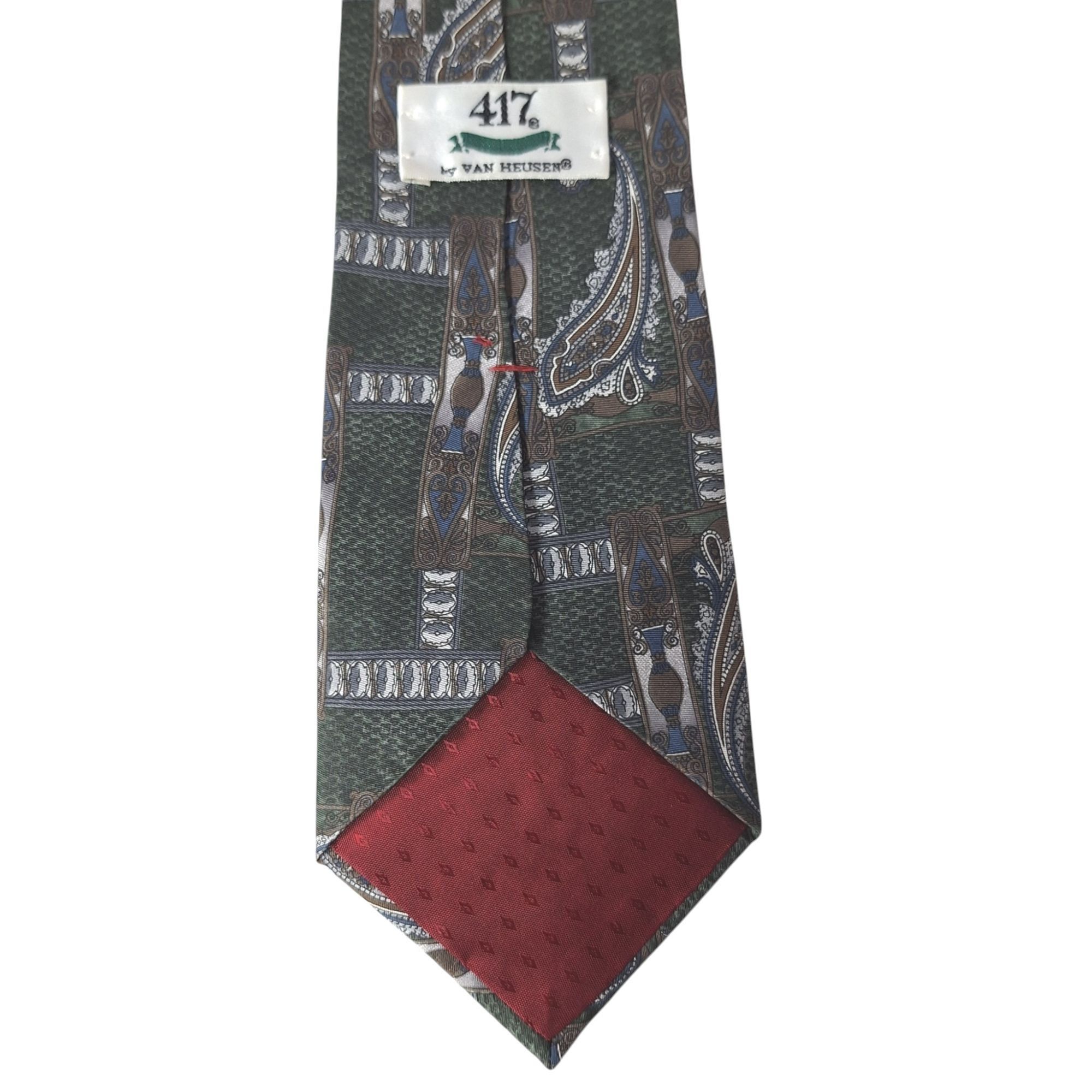 Van Heusen 417 by Van Heusen Silk Tie Paisley Geometric Floral Green Bl Size ONE SIZE - 6 Thumbnail