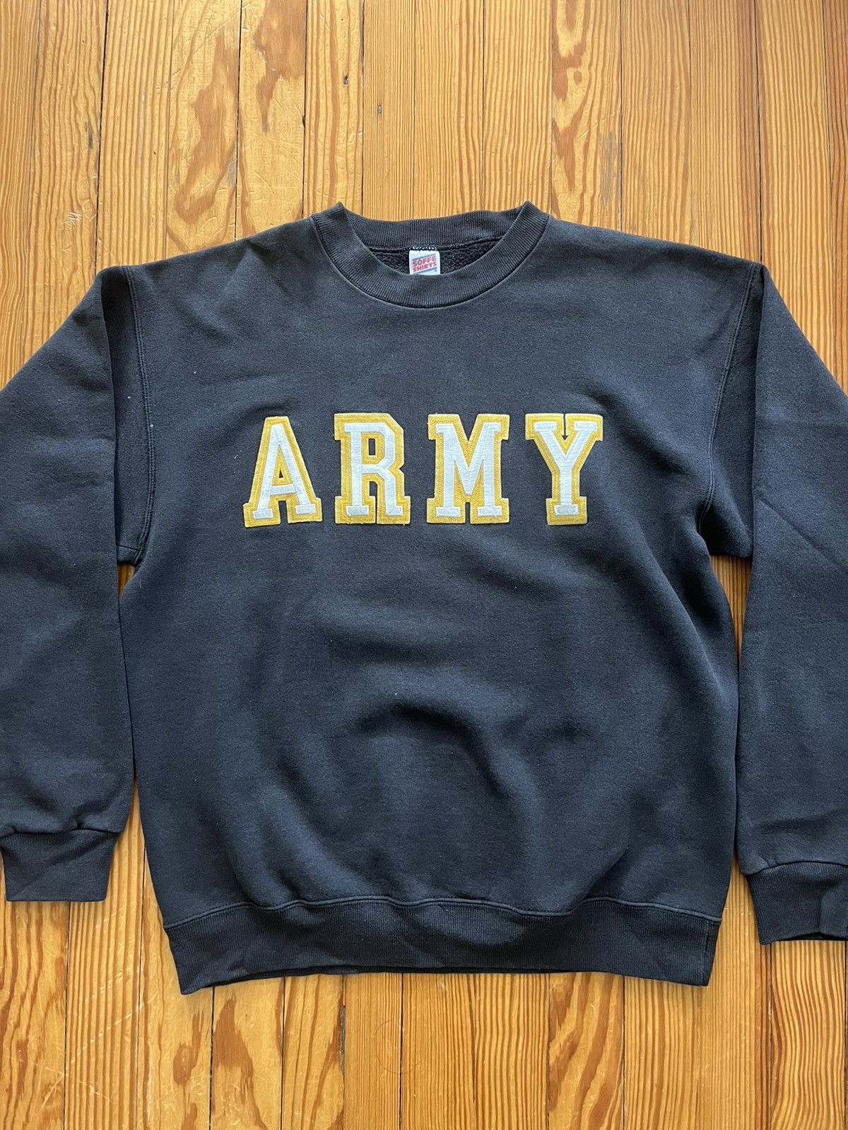 Vintage Vintage 80s Army Sweatshirt Faded Thrashed Black / Yellow Size US L / EU 52-54 / 3 - 3 Thumbnail
