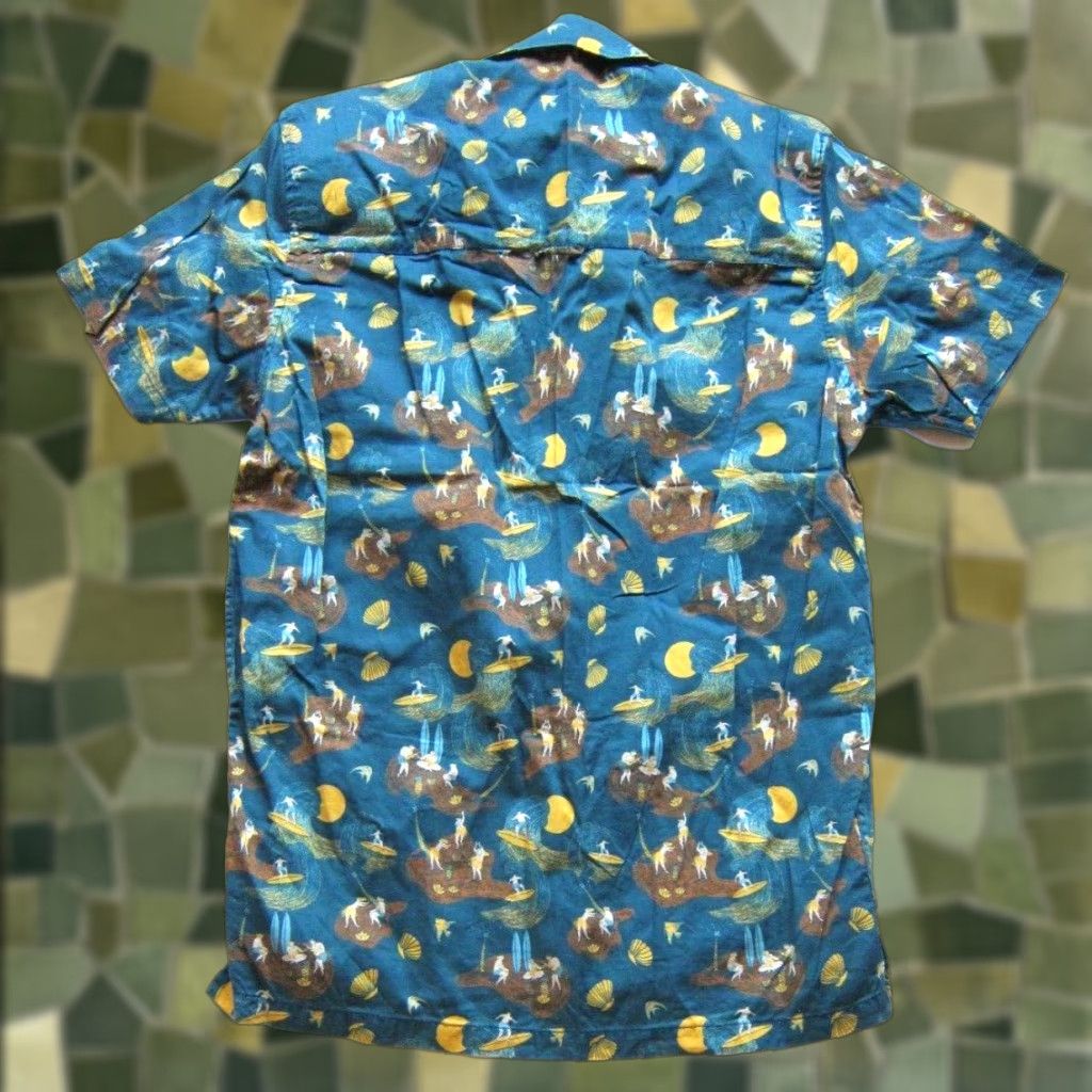 Far Afield Far Afield Shirt Hawaiian Men S Short Sleeve Organic Cotton Blue Yellow Surf Shell Button-Up 1/S Size US S / EU 44-46 / 1 - 1 Thumbnail