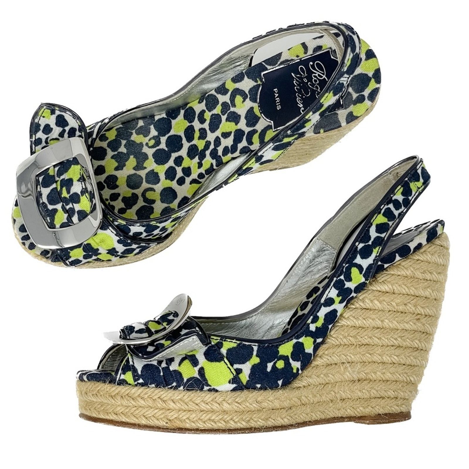image of Roger Vivier Cordella Espadrille Wedge Slingback Sandals 38 in Blue, Women's