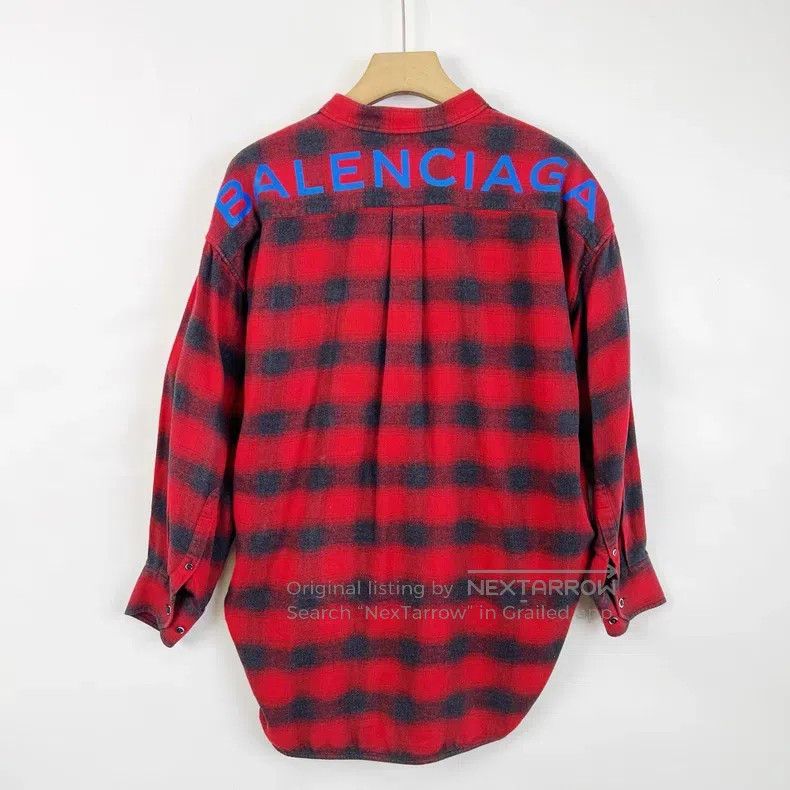 Balenciaga Balenciaga Red and White Checkered Flannel Bow Shirt Size XXS / US 00 / IT 34 - 2 Thumbnail