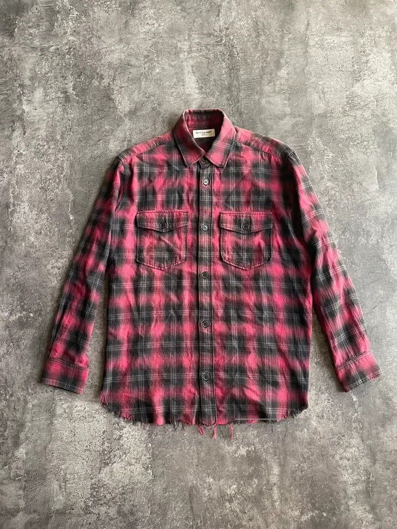 Saint Laurent Paris Saint Laurent Paris Black and Red Plaid Fringe Shirt Size US S / EU 44-46 / 1 - 1 Thumbnail