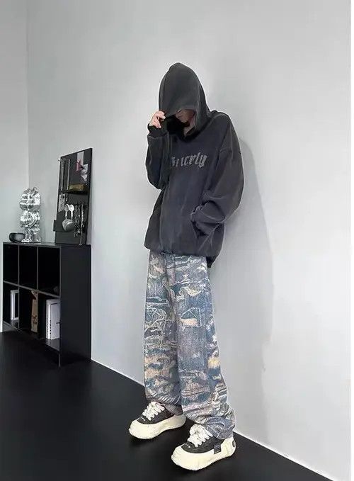 Designer × Japanese Brand Retro High Street Trendy Loose Wide Leg Printed Jeans Size US 32 / EU 48 - 2 Thumbnail