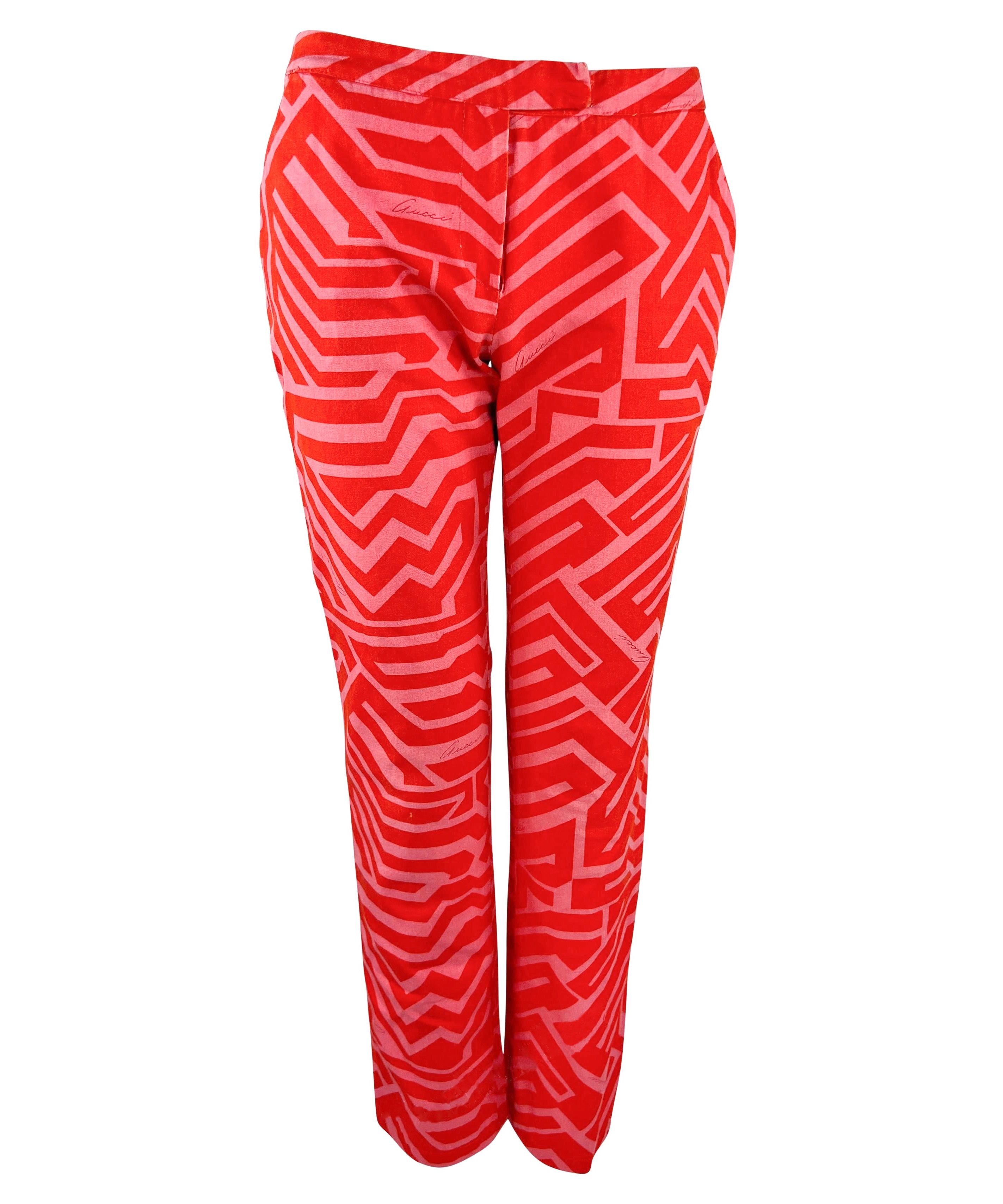 GUCCI Pants Trousers Pink Red Logo Print Cotton TOM FORD