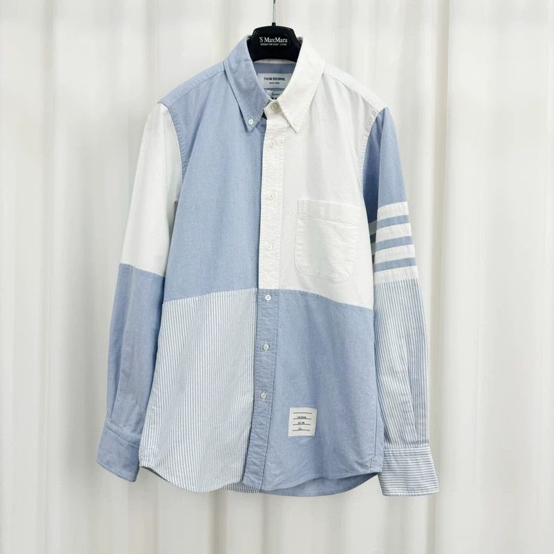 Thom Browne Thom Browne White Blue Paneled Shirt - dmc Size US M / EU 48-50 / 2 - 1 Thumbnail