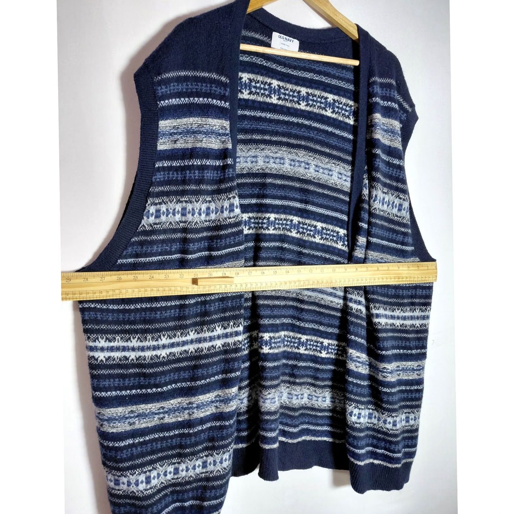 Old Navy OLD NAVY Blue Striped Knit Cardigan Sleeveless Big & Tall 4XL Mens Cardigan Lightweight Acrylic Open Front Seasonal Casual Size US XXL / EU 58 / 5 - 4 Thumbnail
