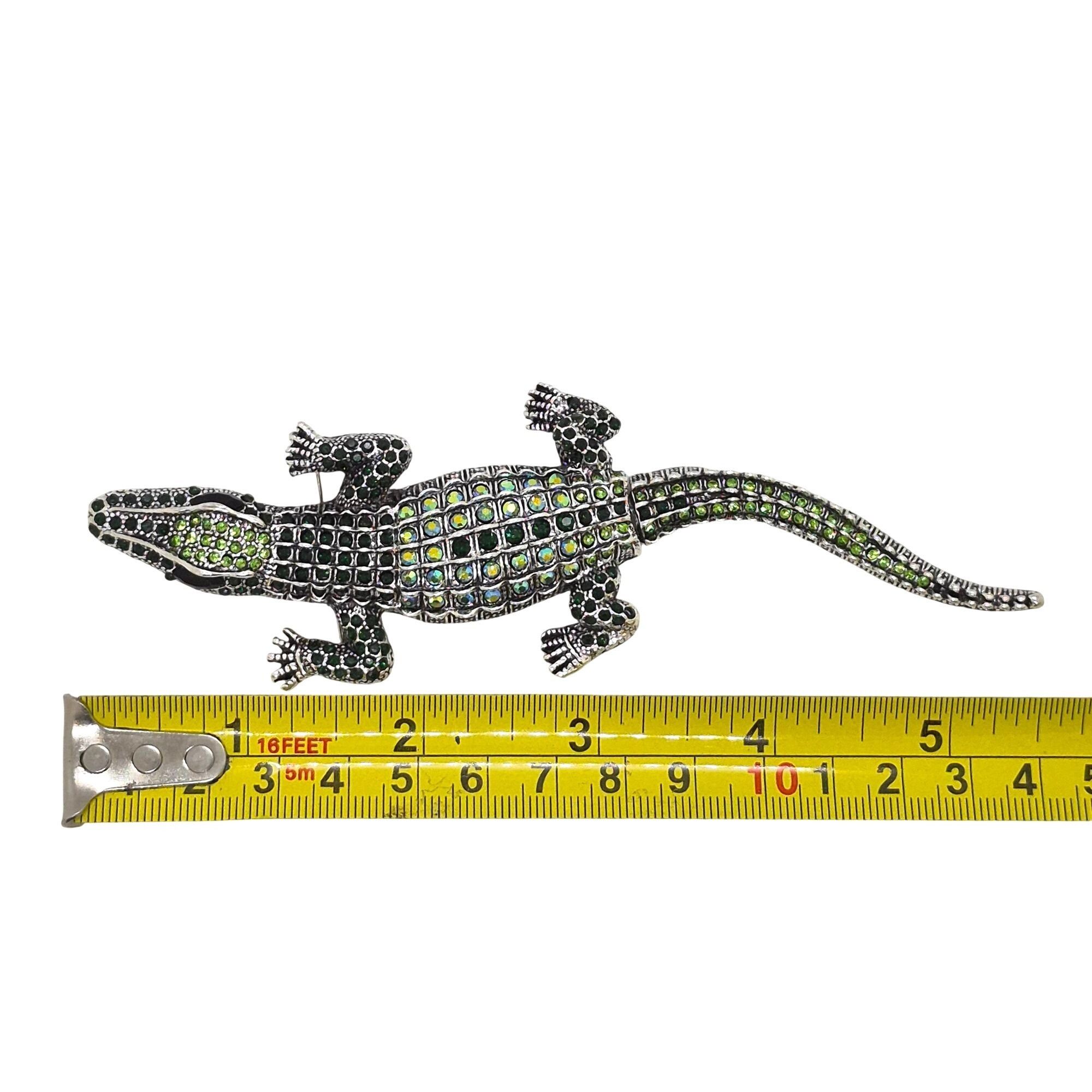 Other Rhinestone Alligator Brooch Pin Green Silver 5.7 Inches Fash Size ONE SIZE - 5 Thumbnail