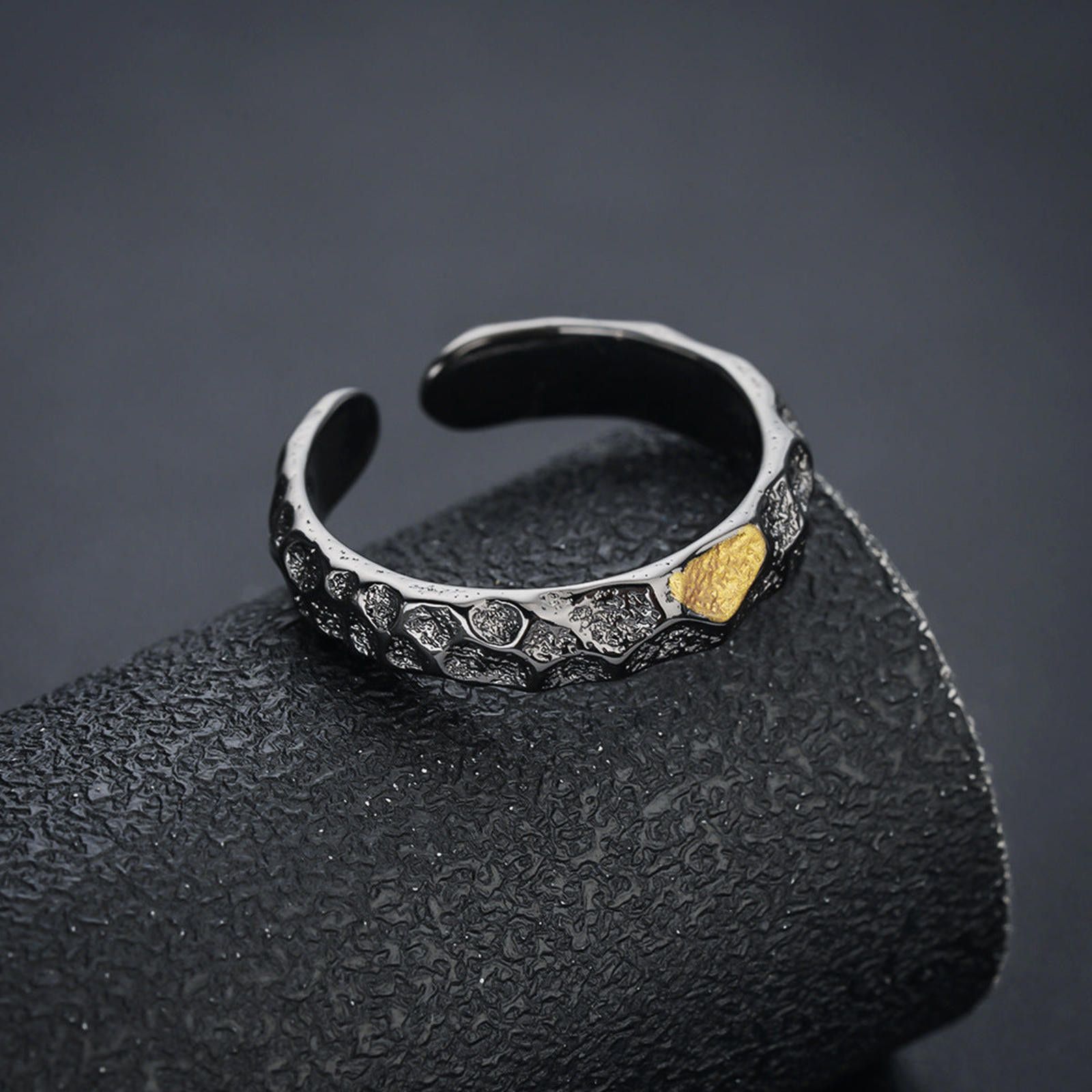 Jewelry Black Textured Open Band Ring with Gold Accent Size ONE SIZE - 2 Thumbnail