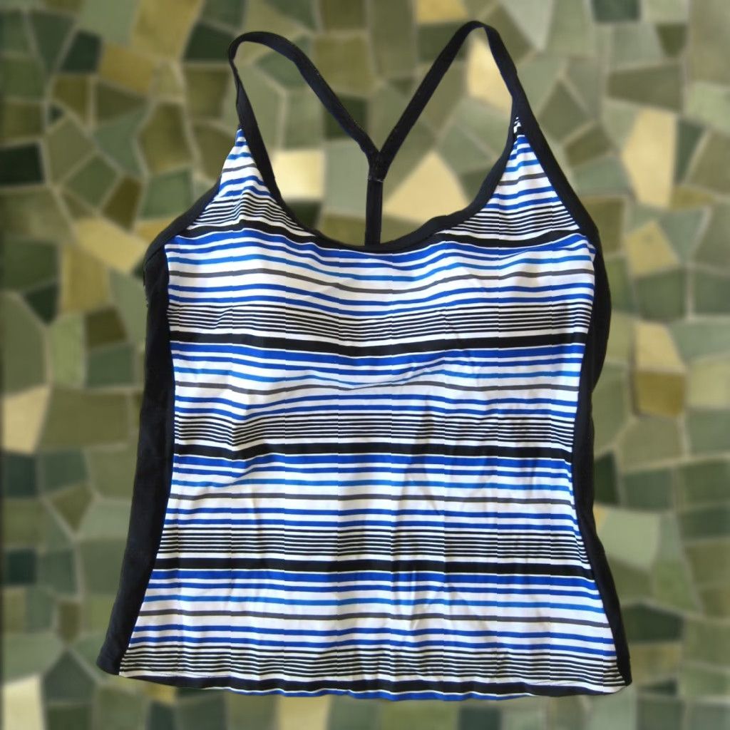 Vintage Athletech Tankini Swim Top Striped Racerback Built In Bra Blue White 18 Womens Size XXL / US 16-18 / IT 52-54 - 1 Thumbnail