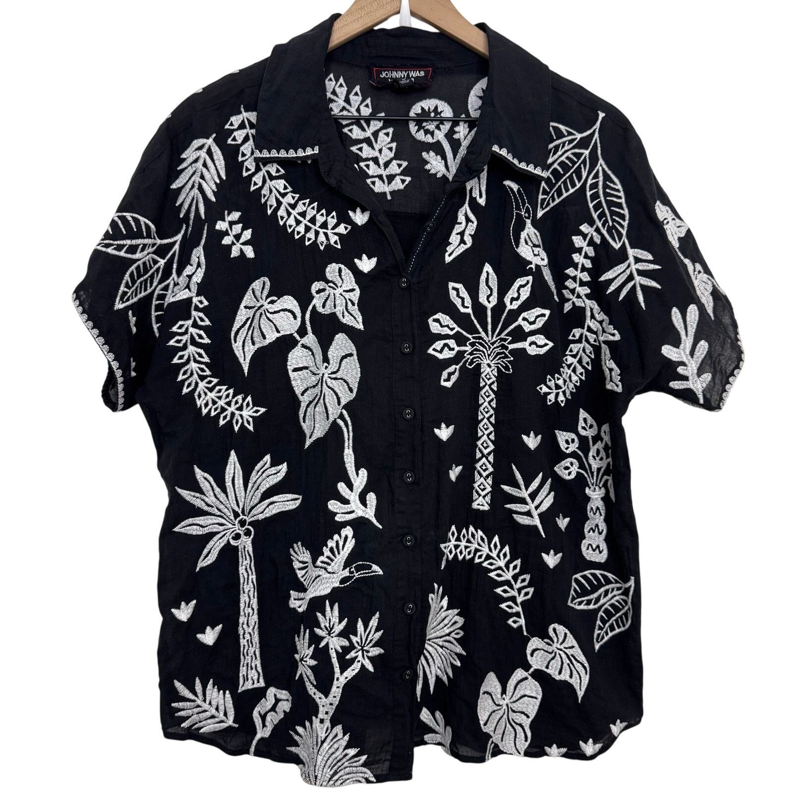 Johnny Was Johnny Was Luciana Dolman Shirt Black White Tropical Embroid Size M / US 6-8 / IT 42-44 - 4 Thumbnail