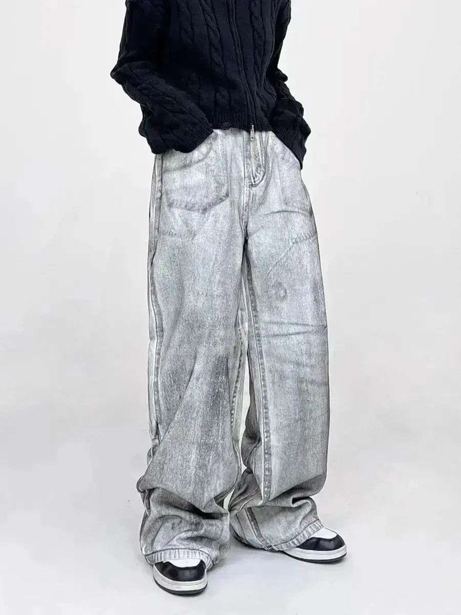 Japanese Brand High street tie-dye washed dirty white baggy jeans Size US 32 / EU 48 - 6 Thumbnail