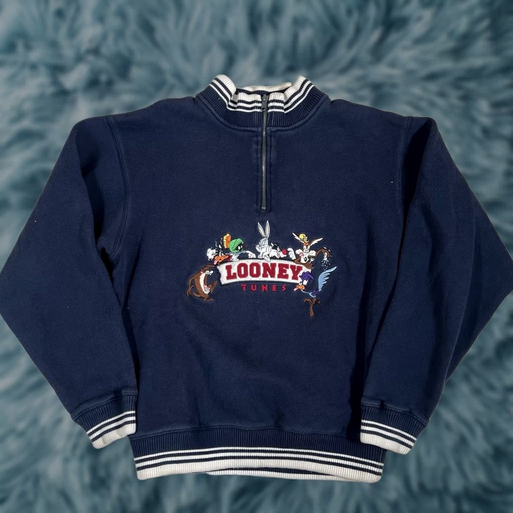Vintage VINTAGE Warner Bros. Looney Tunes Sweatshirt XS Pullover 1/4 Zip Blue Men XS Size US XS / EU 42 / 0 - 1 Thumbnail