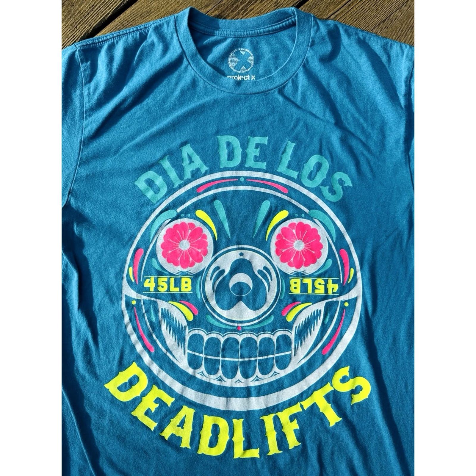 Y/Project Dia De Los Deadlifts T Shirt Mens M Blue Sugar Skull Gym Deadlift Tee Size US M / EU 48-50 / 2 - 4 Thumbnail