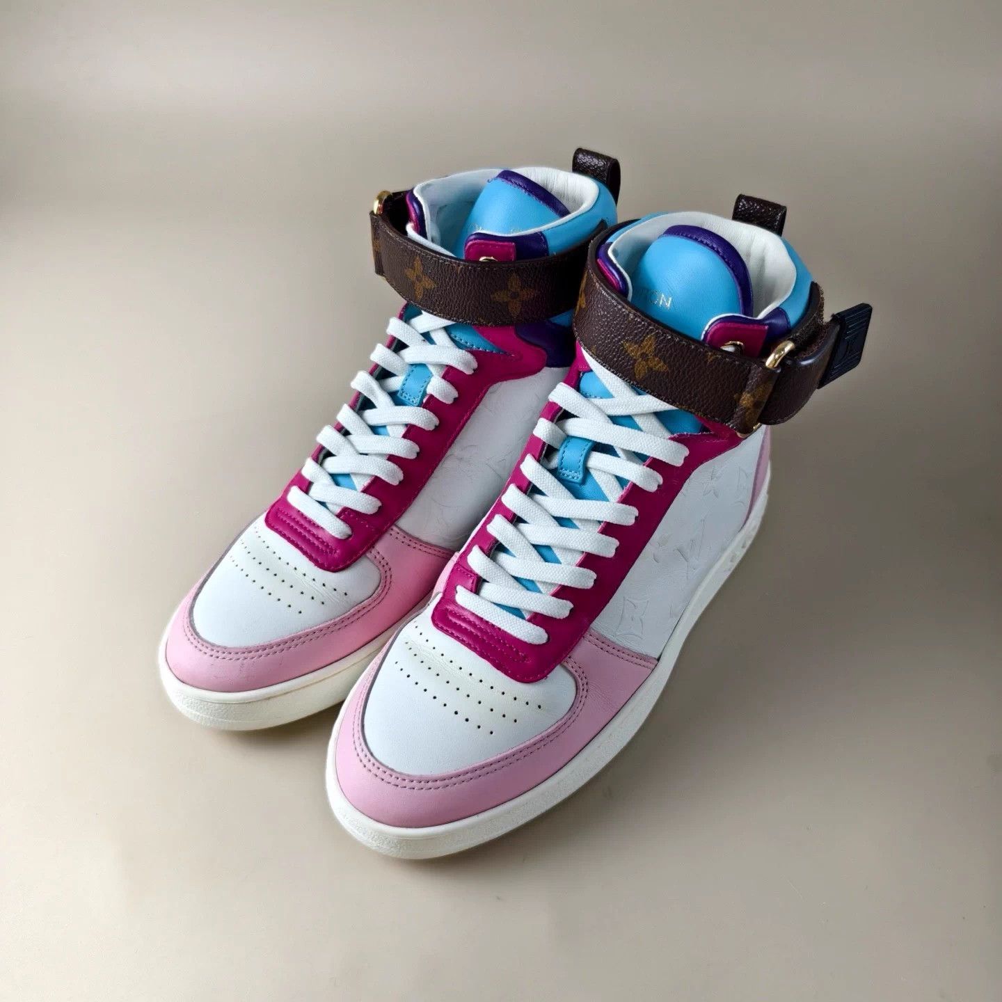 Louis Vuitton LV white/blue/pink embossed Monogram laced shoes W35.5 Size US 4.5 / IT 34.5 - 1 Thumbnail