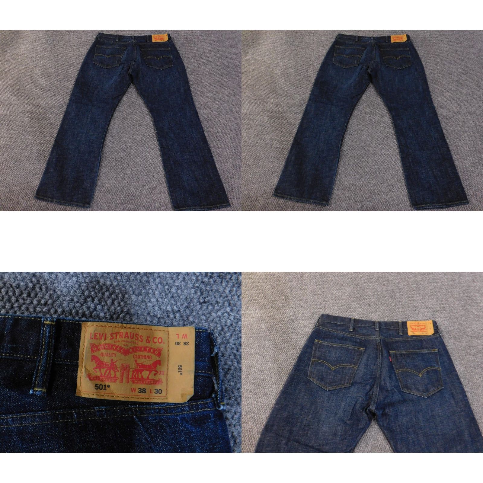 Levi's VINTAGE Levis 501 Jeans Mens 38x30 Dark Blue Denim Straight Leg Button Fly 501 W38 L30 Mens Jeans 100% Cotton Size US 38 / EU 54 - 8 Thumbnail