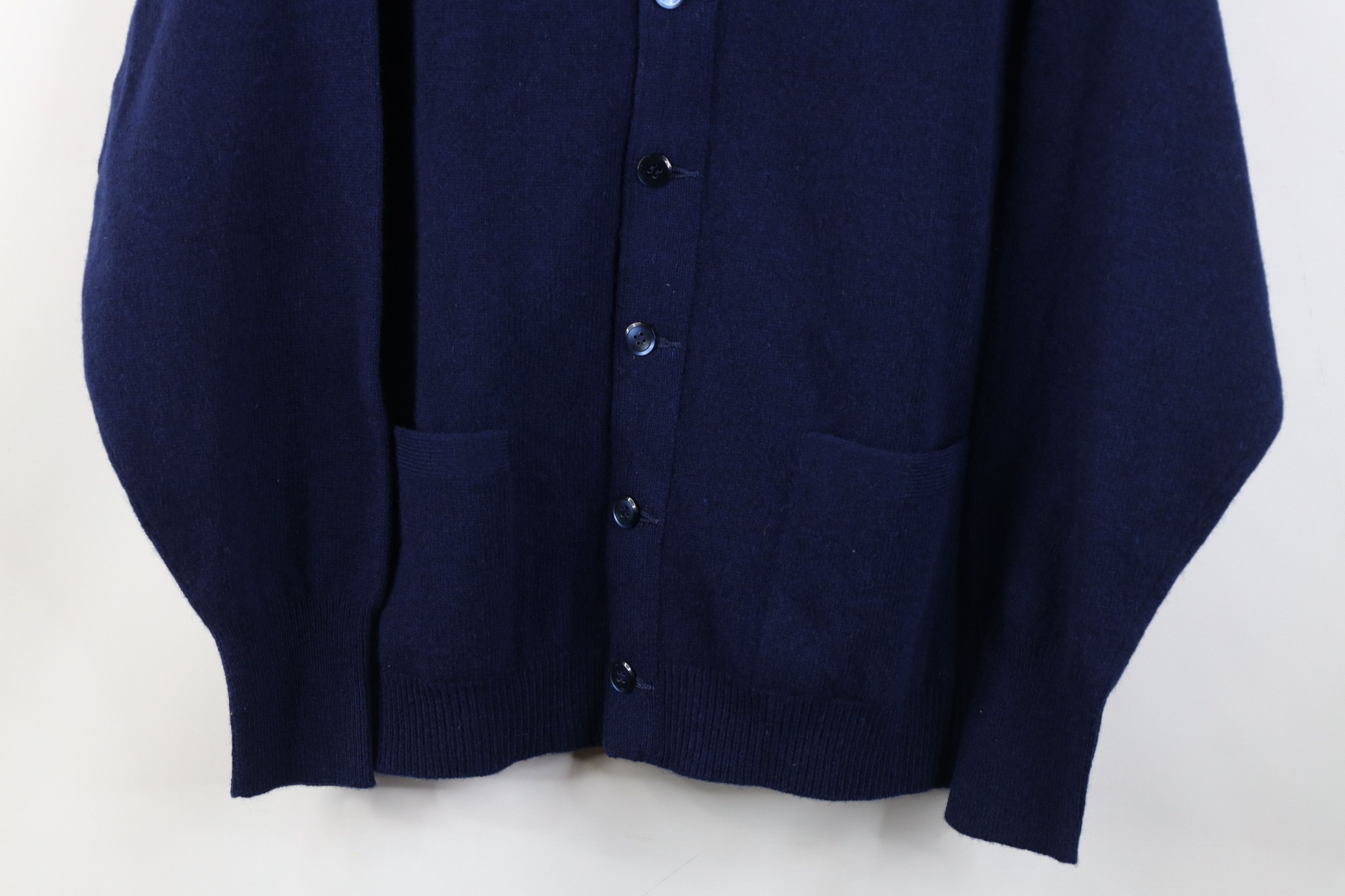 Vintage Vintage 70s Streetwear Lambswool Cardigan Sweater Navy Blue Size US XXL / EU 58 / 5 - 3 Thumbnail