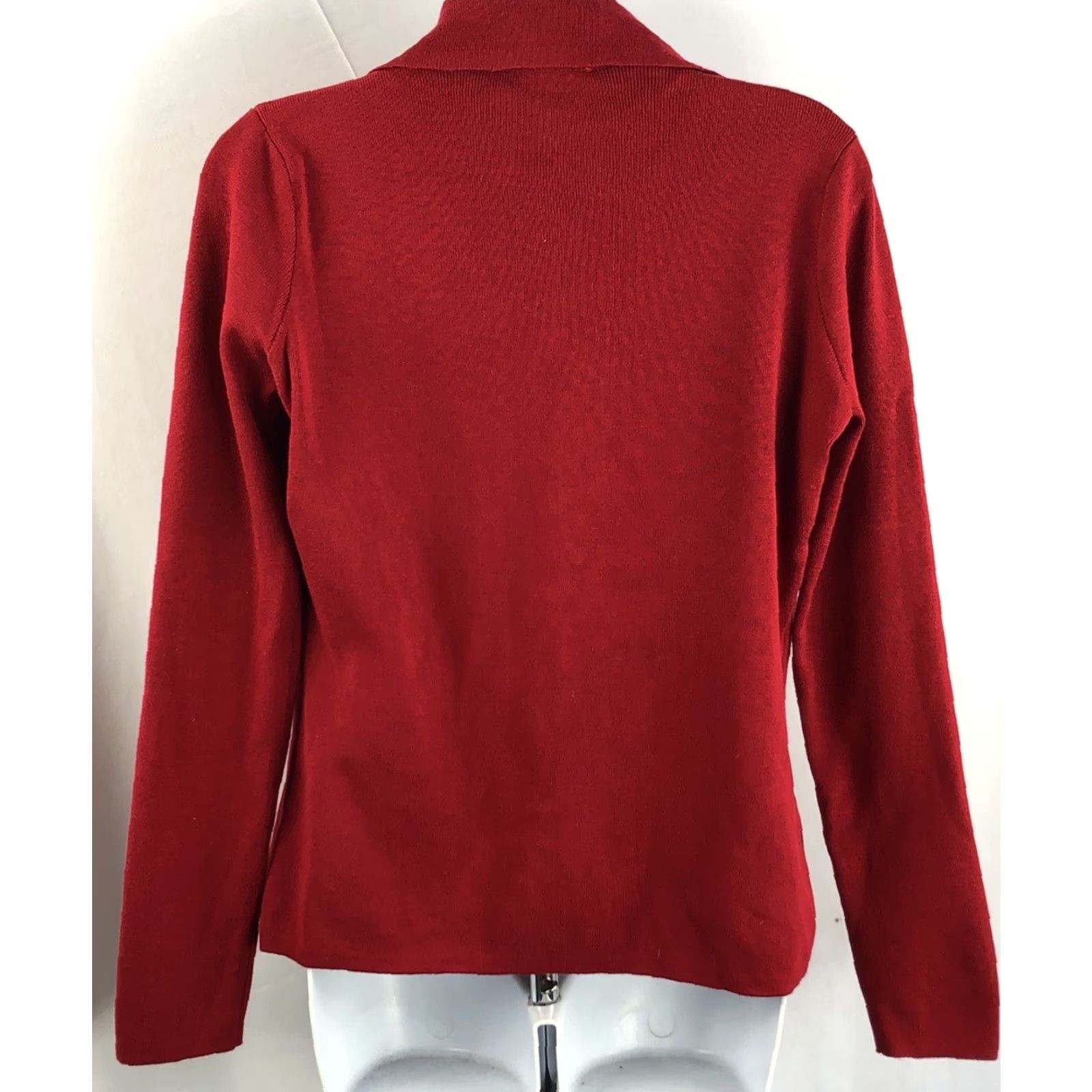 FRED NWT Red Cardigan Knit Sweater Top M Red Pearl Button Front V-Neck Bead Applique Women Size M / US 6-8 / IT 42-44 - 3 Thumbnail