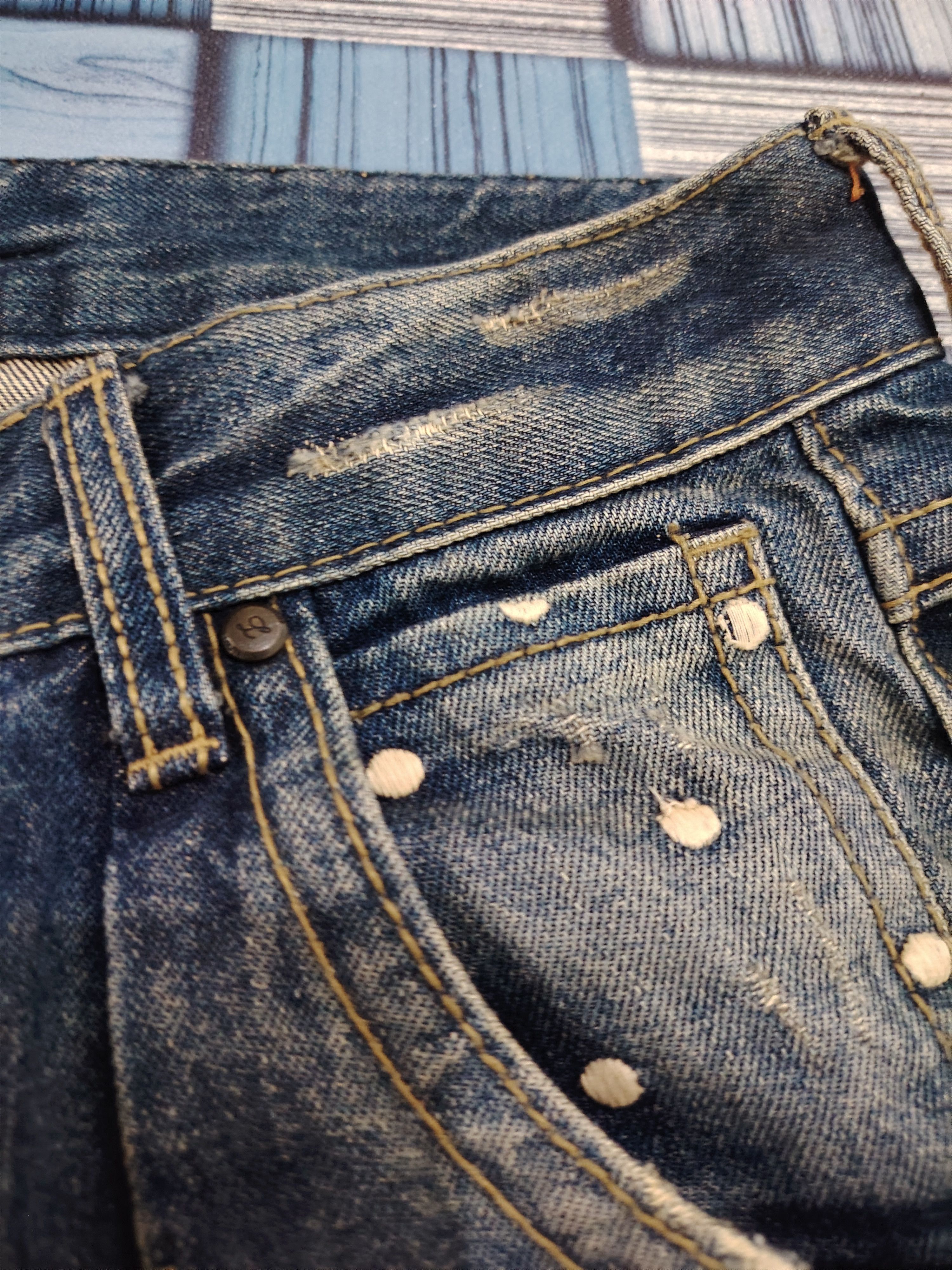 If Six Was Nine Rare!!! Lolita denim distressed flared short jeans Size 31" - 10 Thumbnail