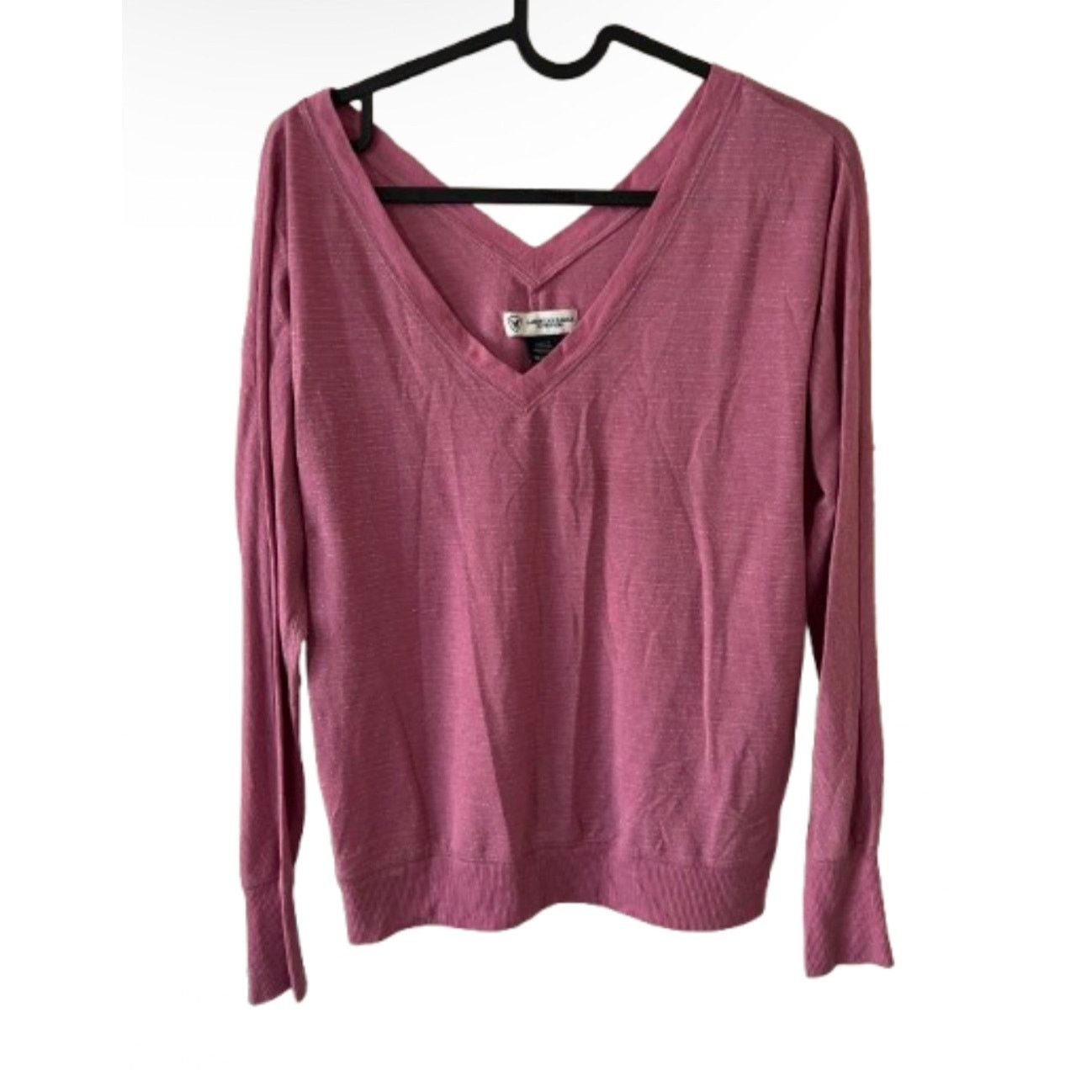 American Eagle Outfitters Light Thin Shirt Pink XS V-Neck silver trim Striped Size XS / US 0-2 / IT 36-38 - 1 Thumbnail