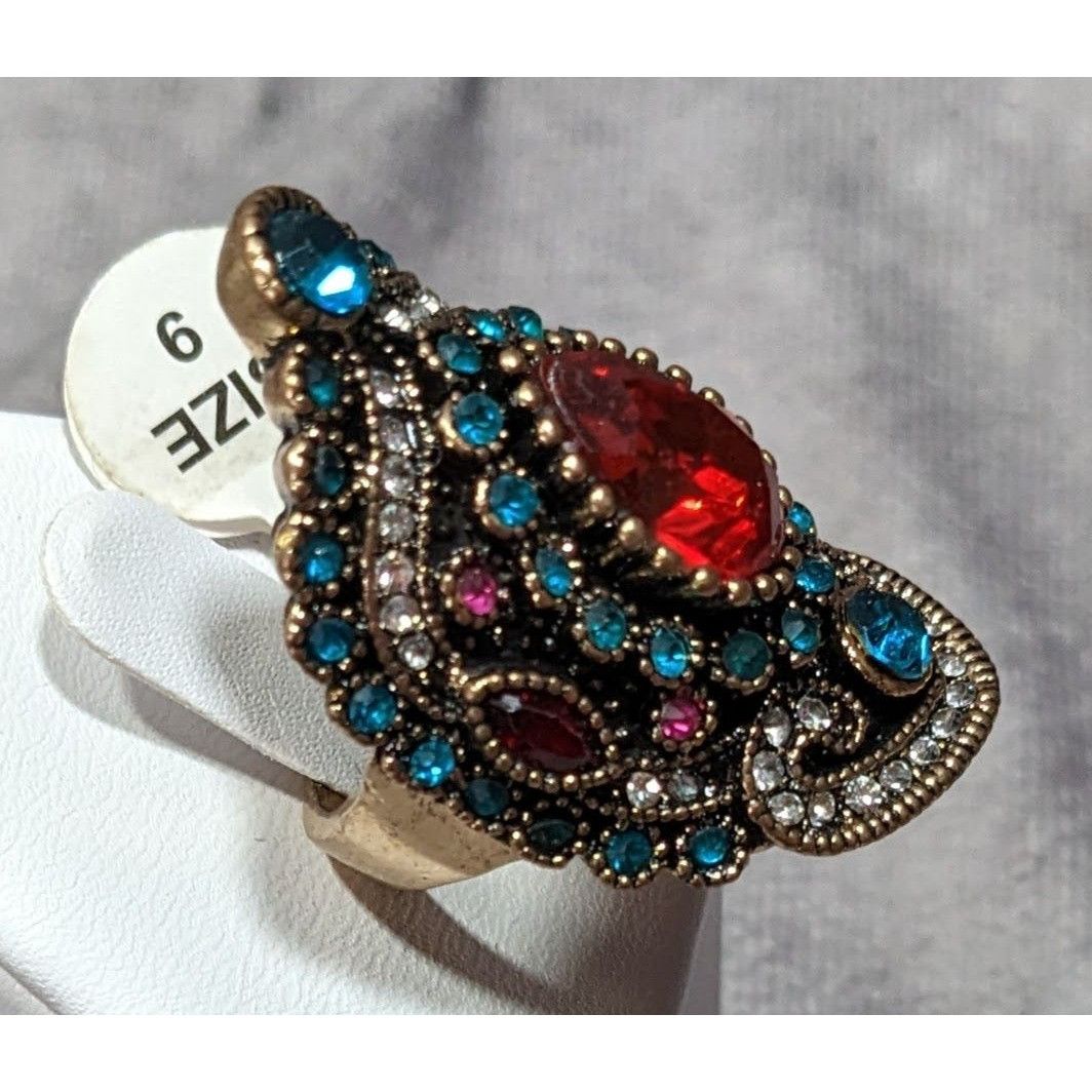 Other Bohemian Glam Red And Blue Gemmed Cocktail Ring Size ONE SIZE - 3 Thumbnail