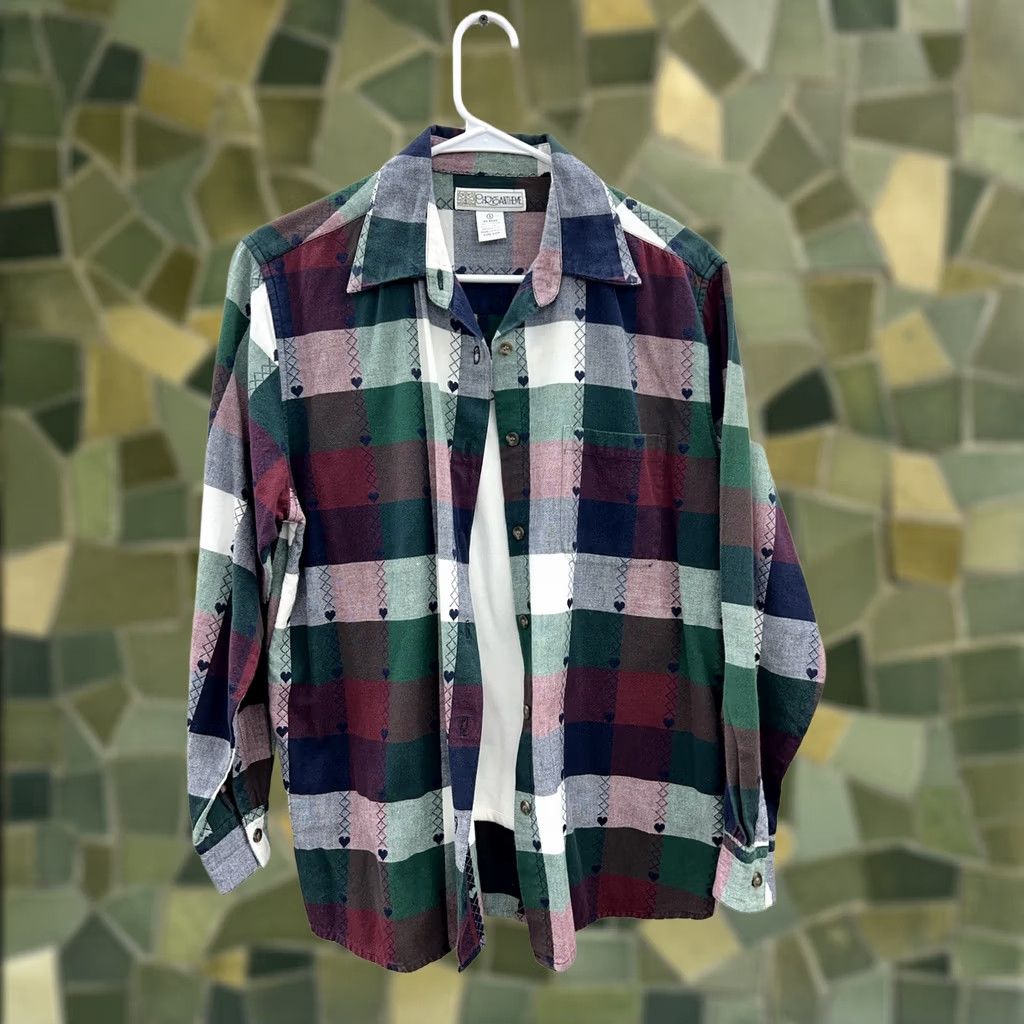 Vintage VINTAGE Chrysantheme Plaid Button Up Long Sleeve with Built in Shirt Small Women's Shirt Size S / US 4 / IT 40 - 1 Thumbnail