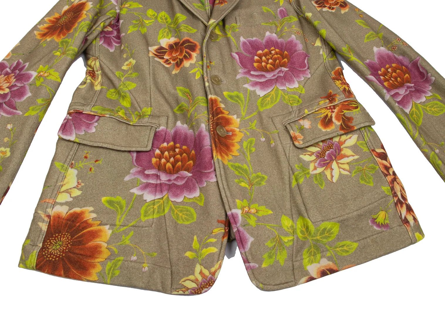 Jean Paul Gaultier Wool Floral Print Reversible Jacket in Khaki Multi Size US M / EU 48-50 / 2 - 8 Thumbnail